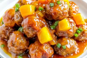 Crock Pot Sweet and Sour Meatballs Easy Weeknight Dinner CROCK POT SWEET AND SOUR MEATBALLS centered hero view, clean and uncluttered