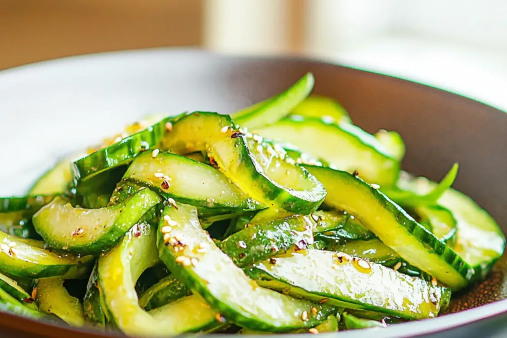 CUCUMBER SALAD TIKTOK centered hero view, clean and uncluttered