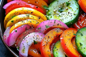 CUCUMBER SWEET PEPPER SALAD centered hero view, clean and uncluttered