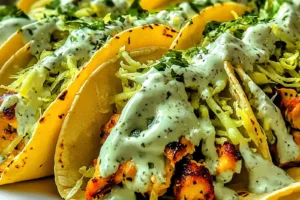 DILL PICKLE RANCH SMASH CHICKEN TACOS centered hero view, clean and uncluttered