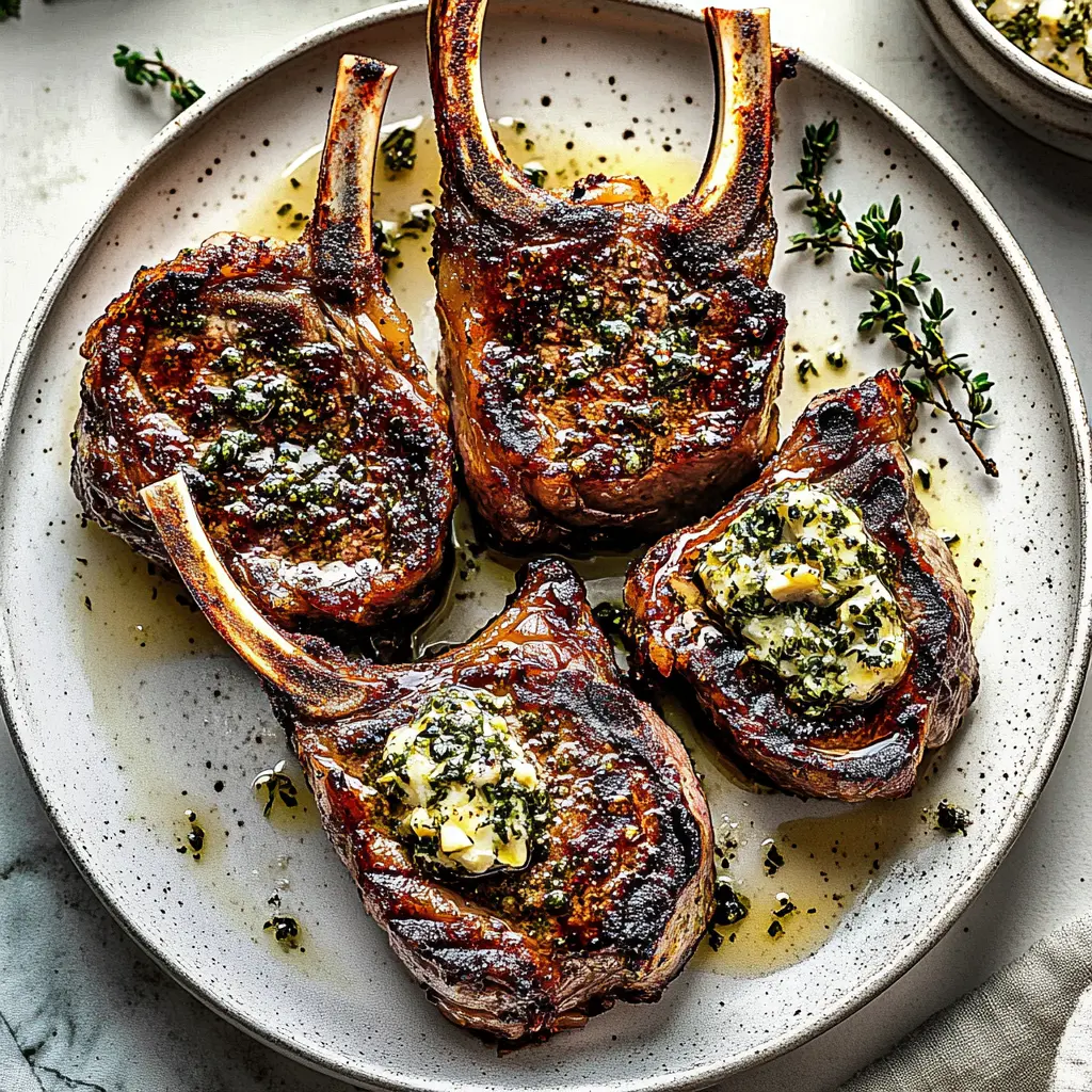 EASTER LAMB CHOPS WITH GARLIC HERB BUTTER centered hero view, clean and uncluttered