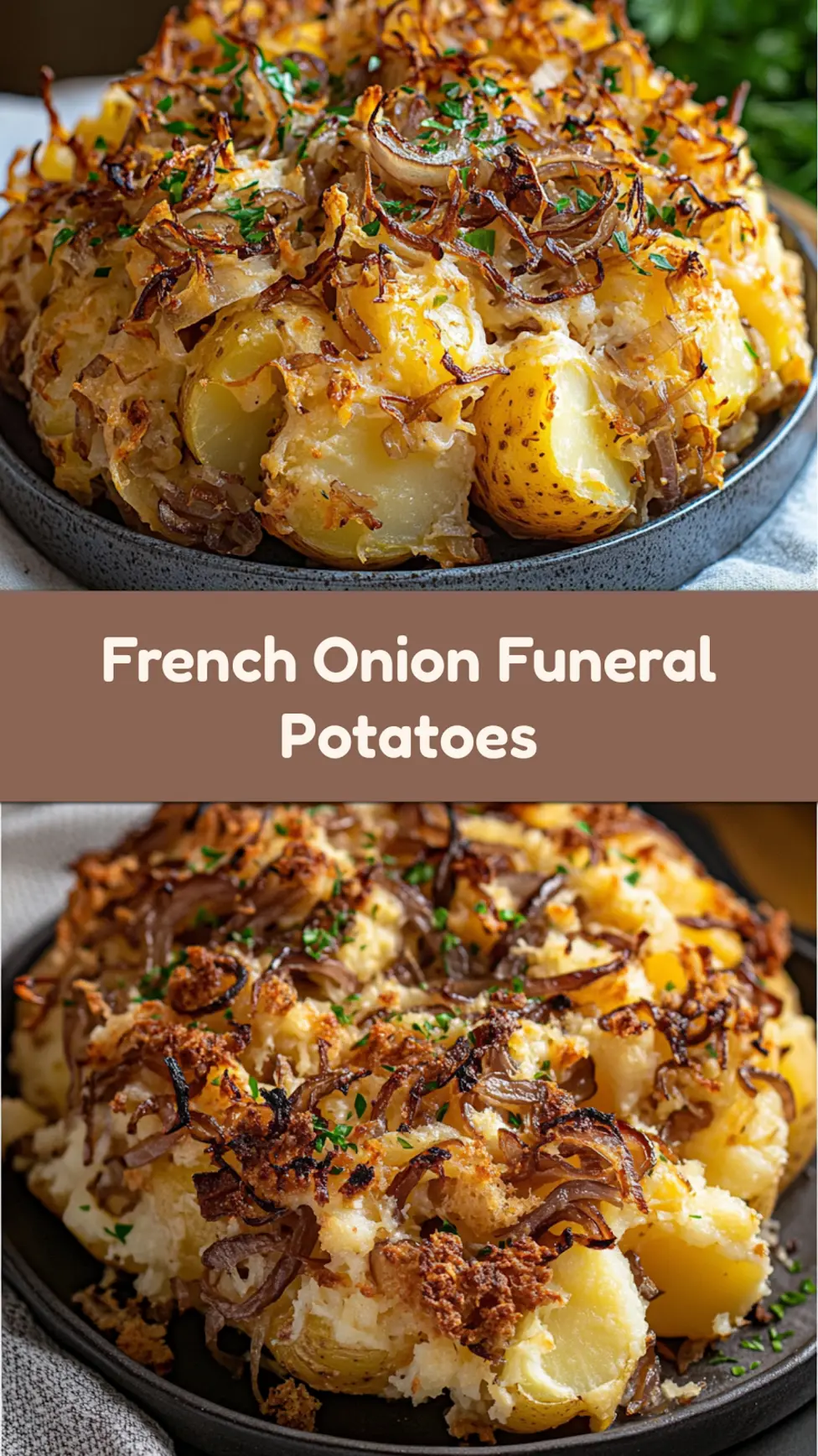 FRENCH ONION FUNERAL POTATOES centered hero view, clean and uncluttered_pin