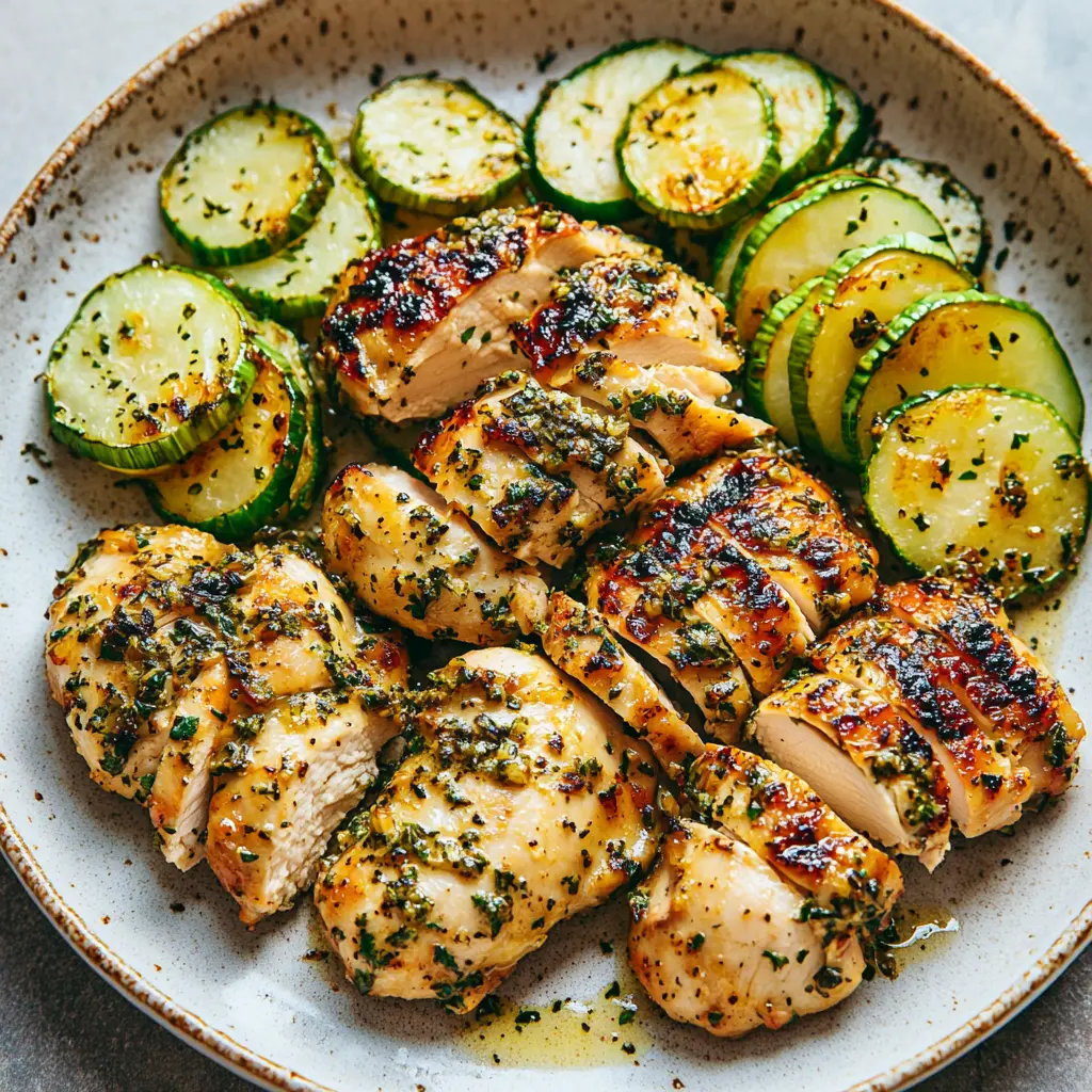 Garlic Herb Chicken with Zucchini Easy Weeknight Meal 6 Garlic Herb Chicken with Zucchini centered hero view, clean and uncluttered