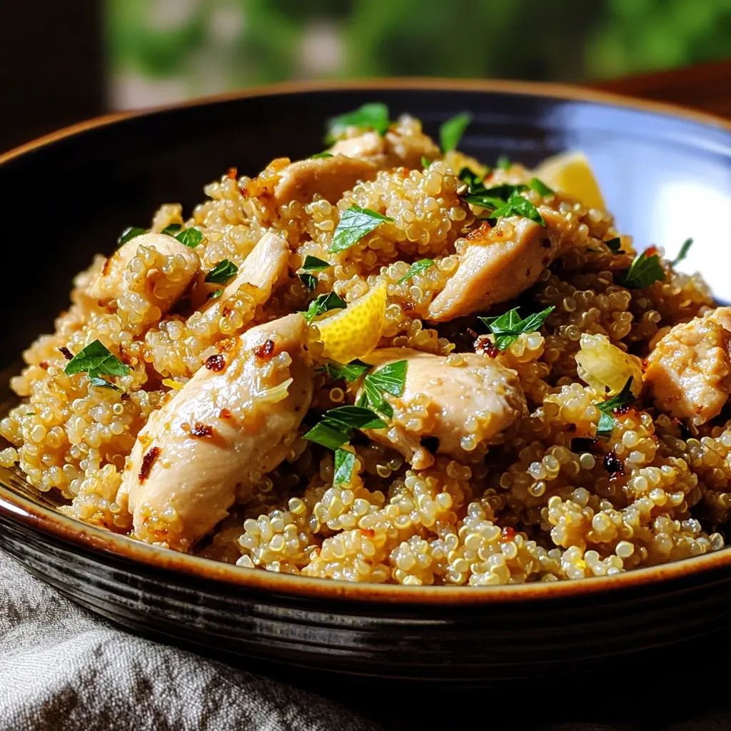 Garlic Lemon Chicken Quinoa centered hero view, clean and uncluttered