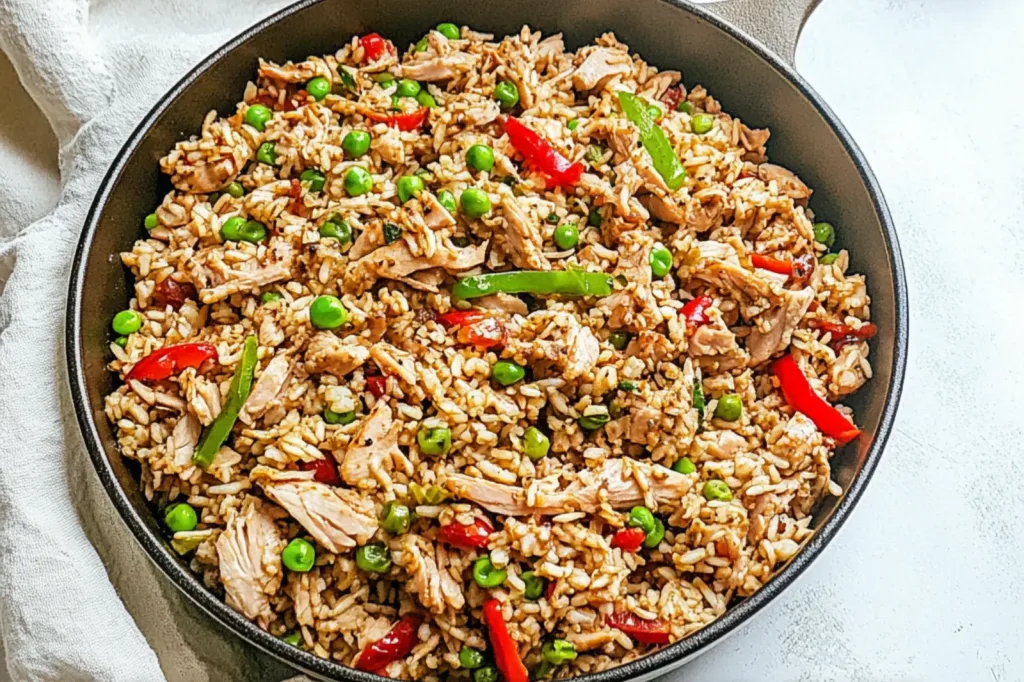 GROUND TURKEY AND RICE SKILLET centered hero view, clean and uncluttered