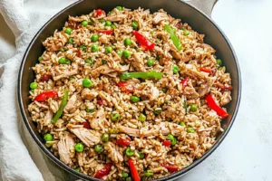 GROUND TURKEY AND RICE SKILLET centered hero view, clean and uncluttered
