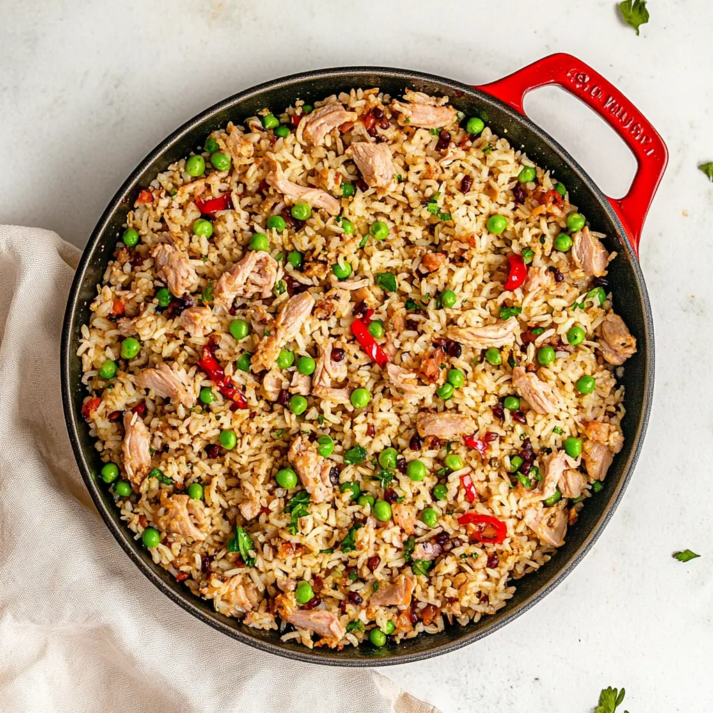 Ground Turkey and Rice Skillet Easy Weeknight Dinner 6 Ground turkey and rice skillet centered hero view, clean and uncluttered