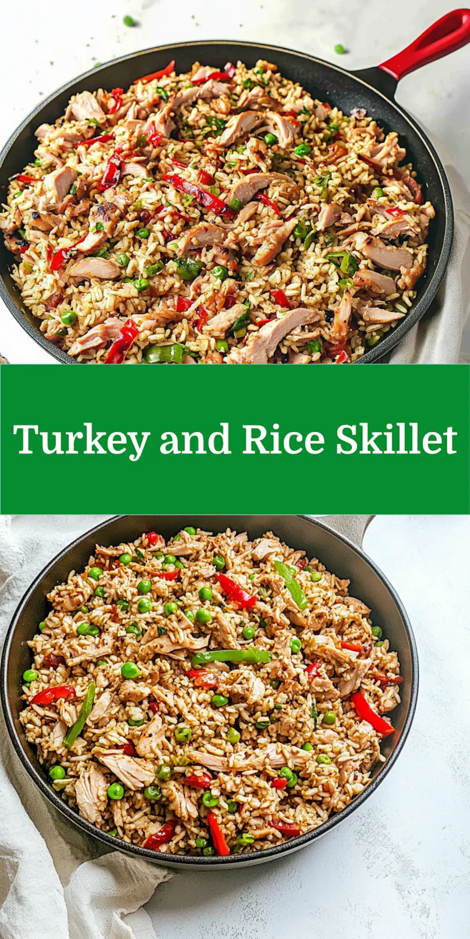 Ground Turkey and Rice Skillet Easy Weeknight Dinner 7 Ground turkey and rice skillet centered hero view, clean and uncluttered pin