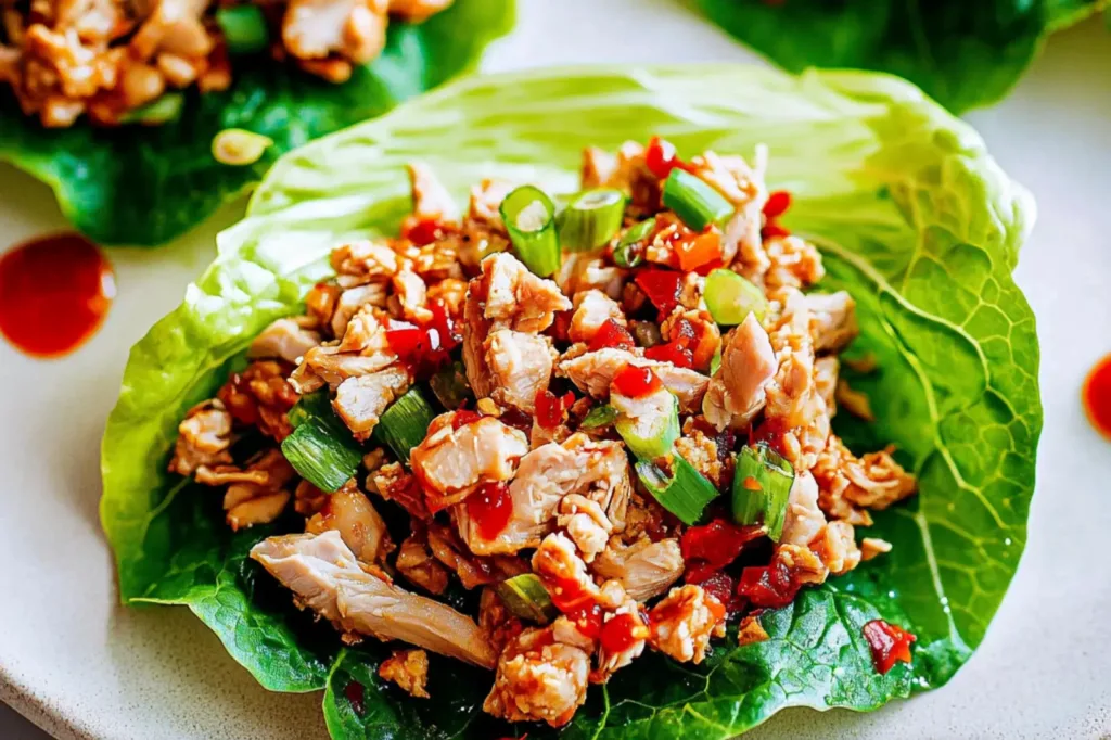 GROUND TURKEY LETTUCE WRAPS centered hero view, clean and uncluttered