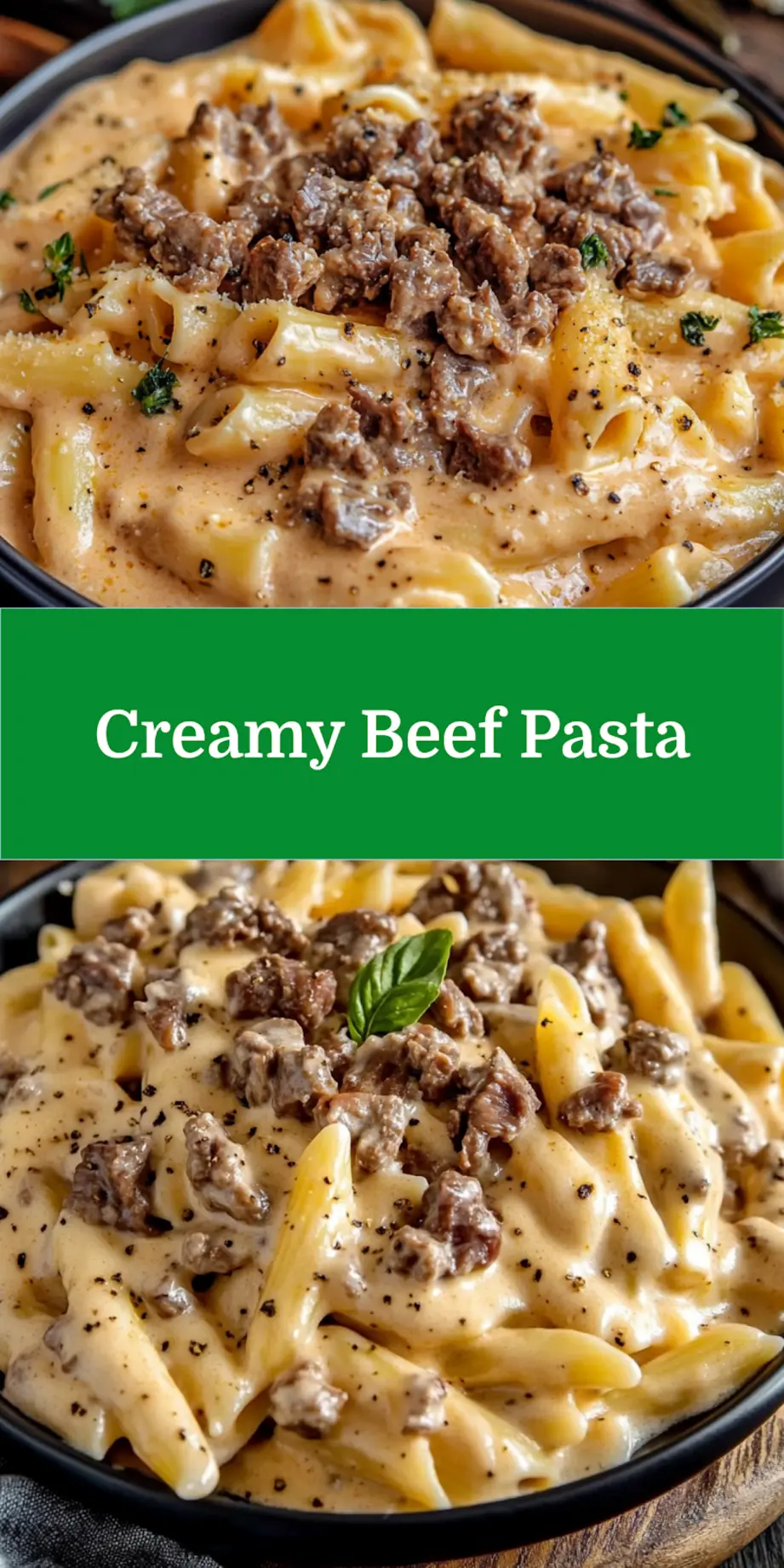 HIGH PROTEIN CREAMY BEEF PASTA centered hero view, clean and uncluttered