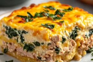 High Protein Ground Turkey Casserole Easy Weeknight Dinner HIGH PROTEIN GROUND TURKEY CASSEROLE centered hero view, clean and uncluttered