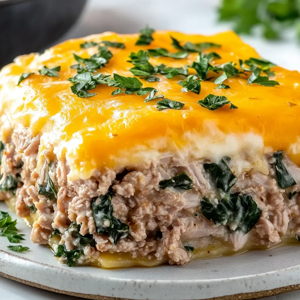 HIGH PROTEIN GROUND TURKEY CASSEROLE centered hero view, clean and uncluttered