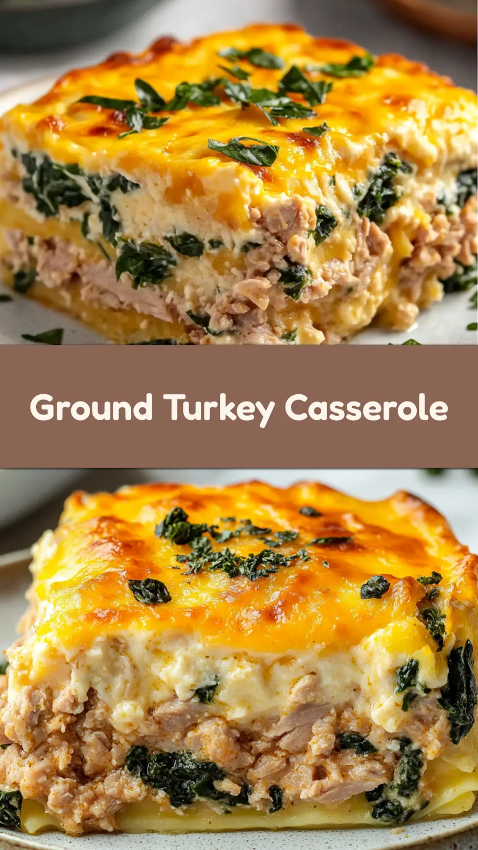 HIGH PROTEIN GROUND TURKEY CASSEROLE centered hero view, clean and uncluttered