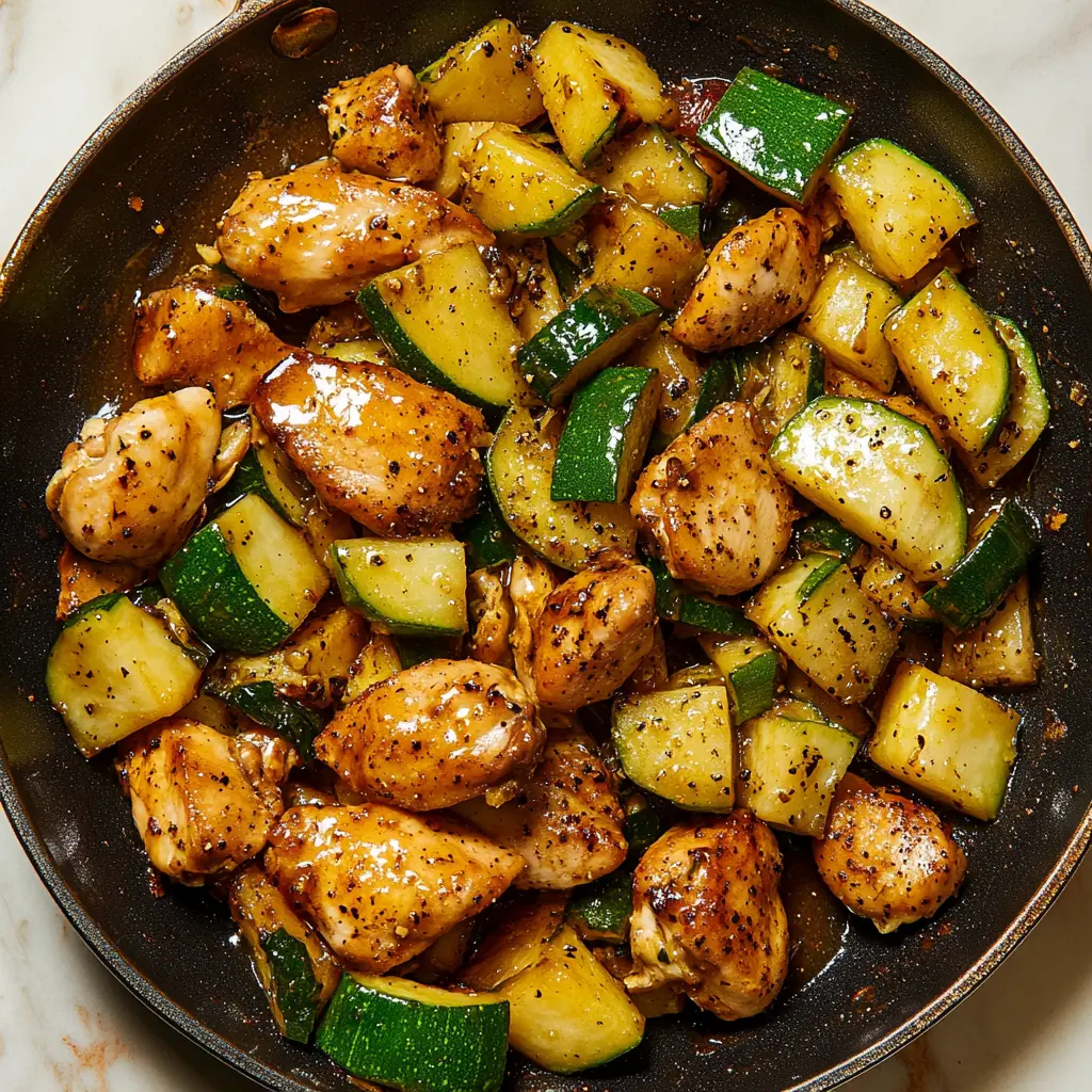 Honey Garlic Chicken and Zucchini Skillet Easy Weeknight Dinner 6 Honey Garlic Chicken and Zucchini Skillet centered hero view, clean and uncluttered