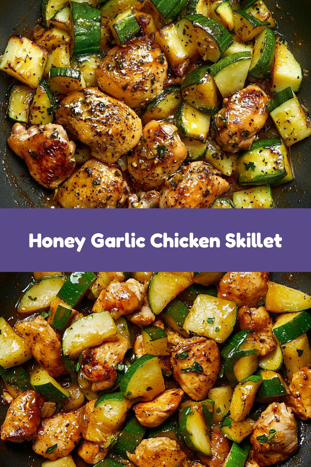 Honey Garlic Chicken and Zucchini Skillet Easy Weeknight Dinner 7 Honey Garlic Chicken and Zucchini Skillet centered hero view, clean and uncluttered
