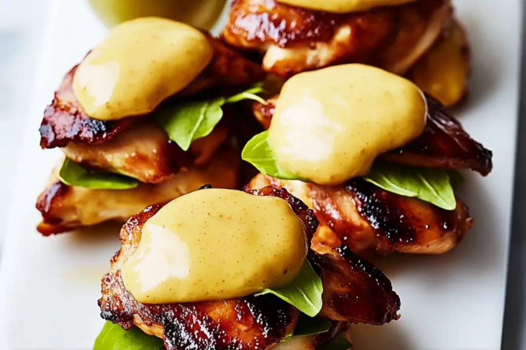 HONEY MUSTARD BLT CHICKEN SLIDERS centered hero view, clean and uncluttered