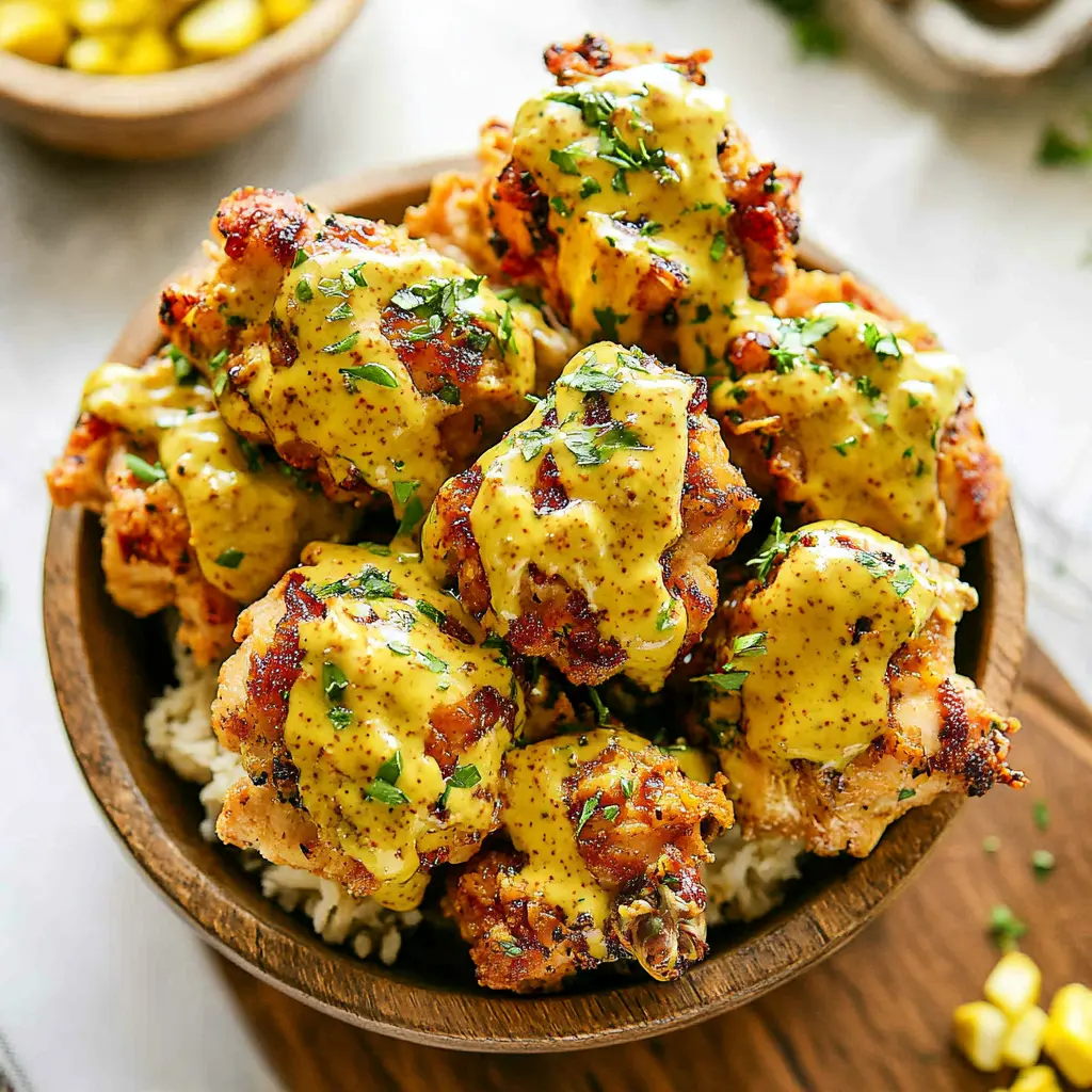 HONEY MUSTARD PRETZEL CHICKEN BOWLS centered hero view, clean and uncluttered