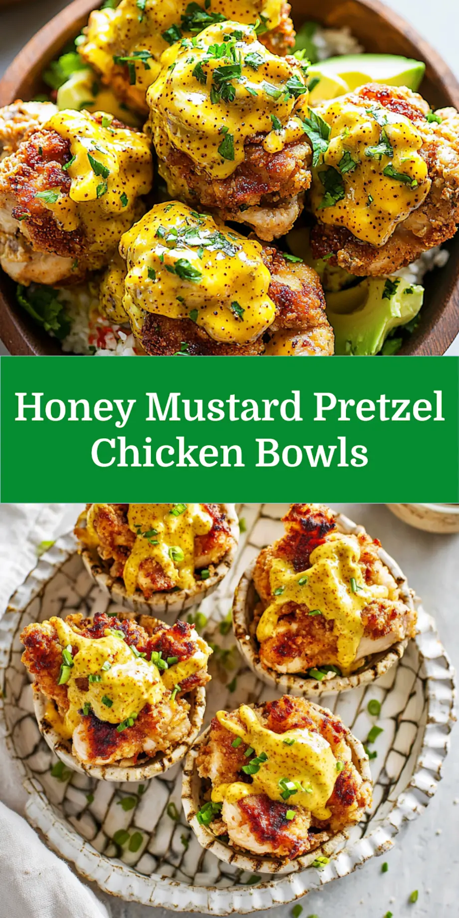 HONEY MUSTARD PRETZEL CHICKEN BOWLS centered hero view, clean and uncluttered_pin