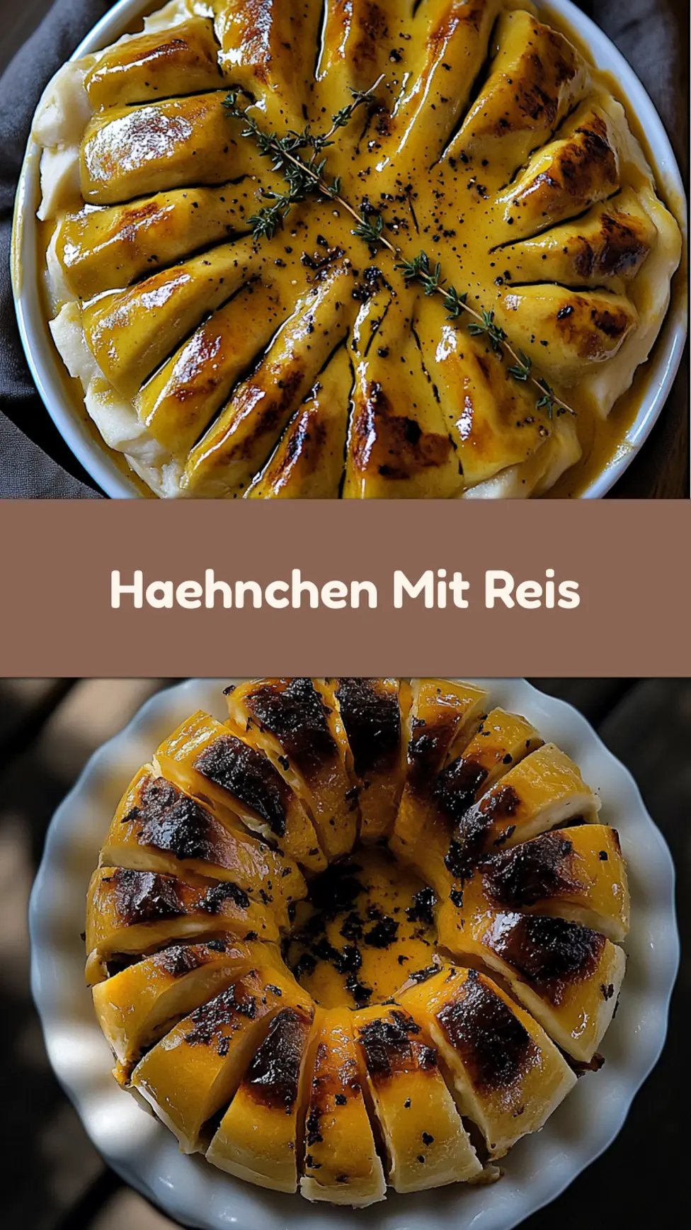 Honig Senf Haehnchen mit Reis - sticky glazed chicken with rice for Pinterest