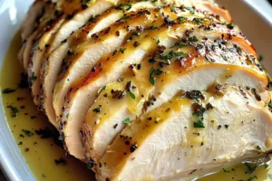 Juicy Crockpot Turkey Breast Easy Dinner for Busy Nights JUICY CROCKPOT TURKEY BREAST centered hero view, clean and uncluttered