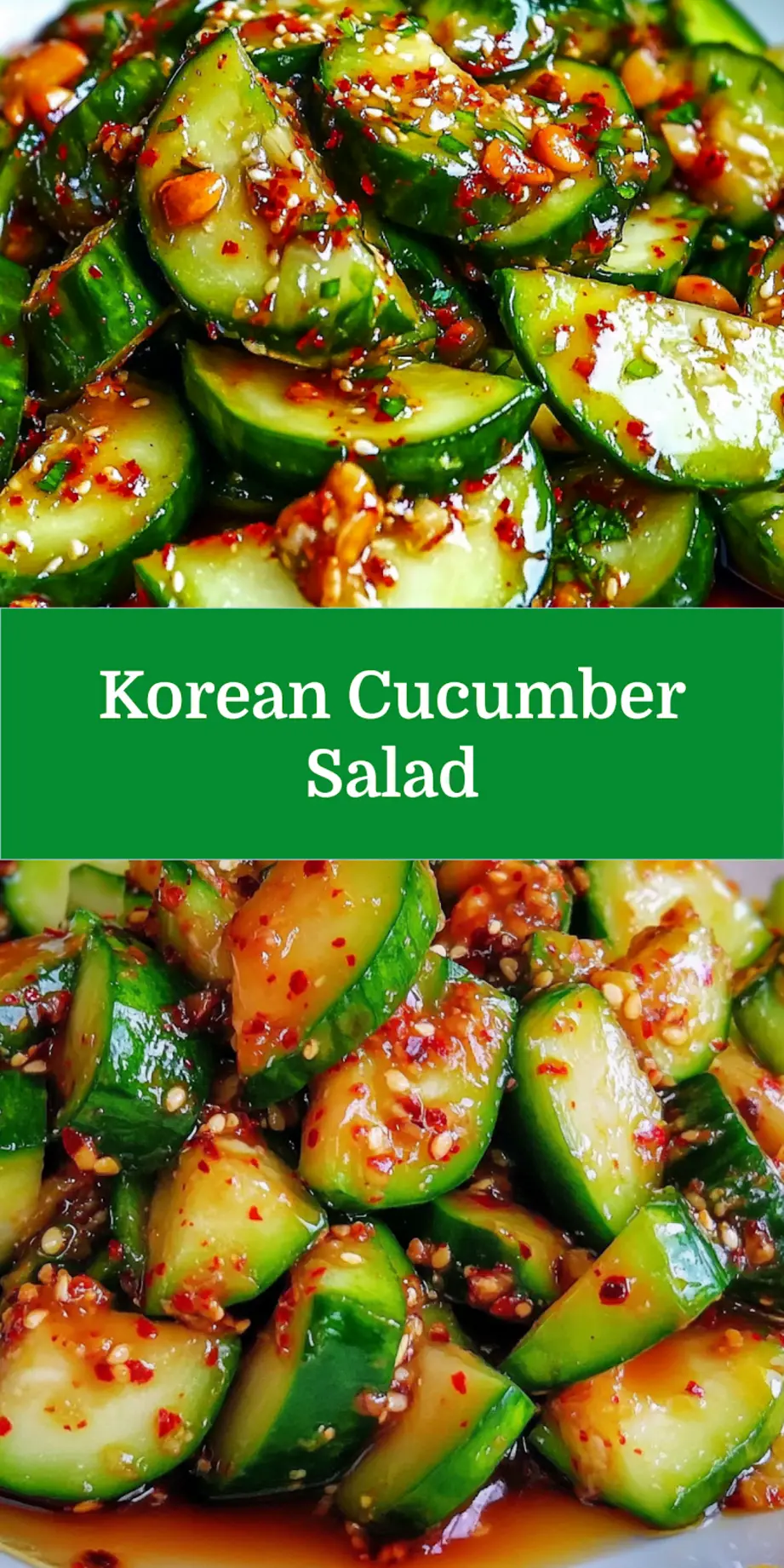 Korean cucumber salad centered hero view, clean and uncluttered pin