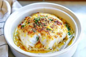 LEMON BUTTER COD RECIPE centered hero view, clean and uncluttered