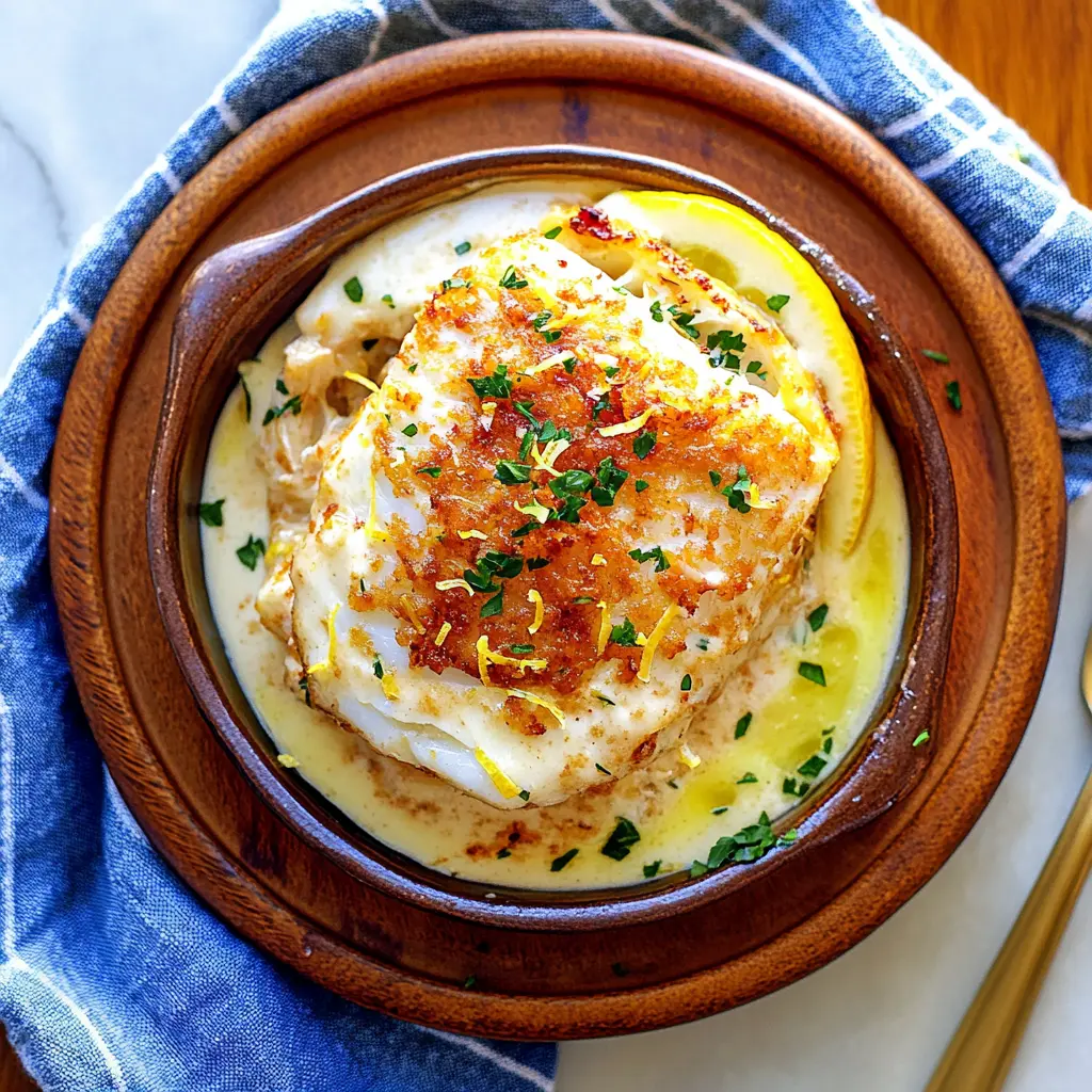 Lemon Butter Cod Recipe Easy Weeknight Dinner 6 Golden seared cod fillets with lemon butter sauce on a white plate