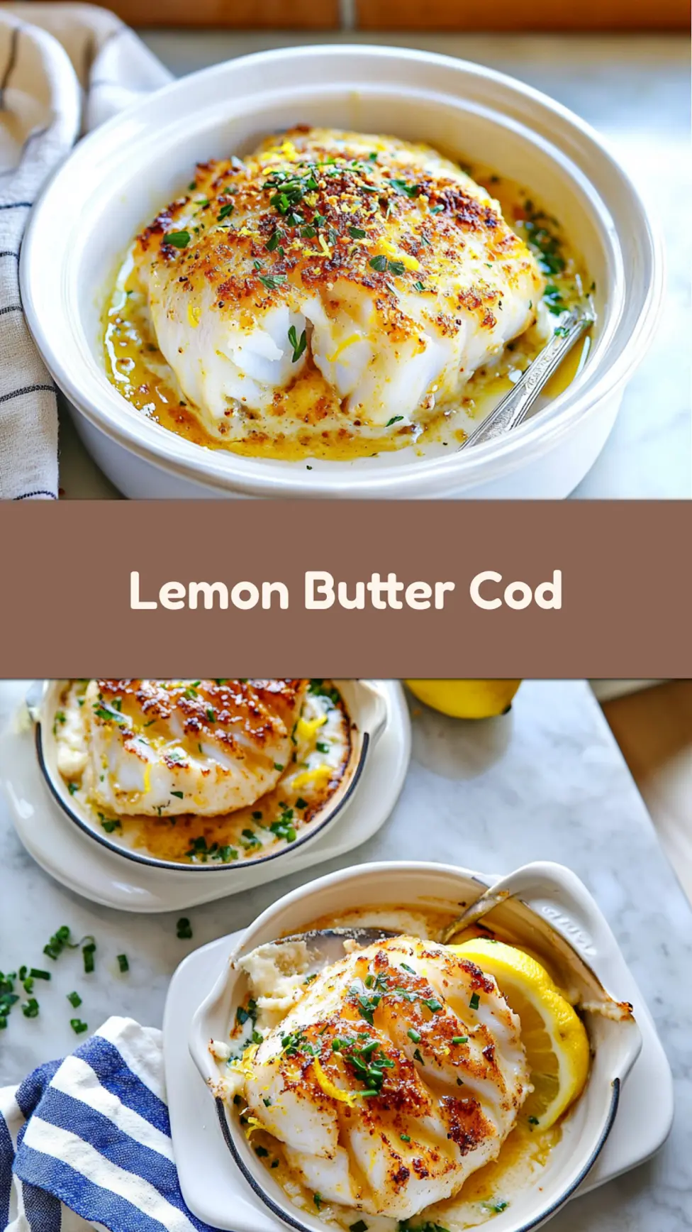 Lemon Butter Cod Recipe Easy Weeknight Dinner 7 Lemon butter cod recipe with fresh herbs and citrus garnish for Pinterest