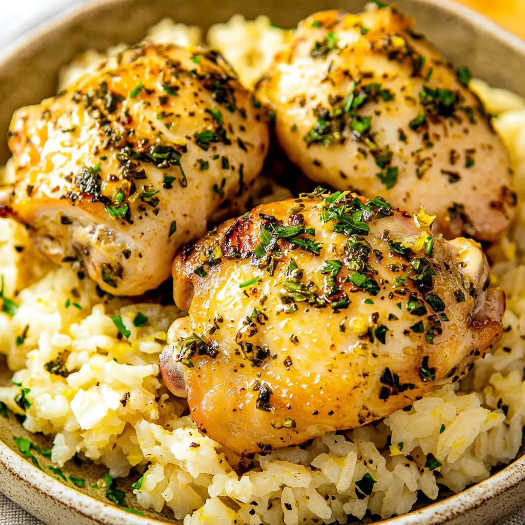 Lemon Herb Chicken and Rice Easy Weeknight Dinner 6 LEMON HERB CHICKEN AND RICE centered hero view, clean and uncluttered
