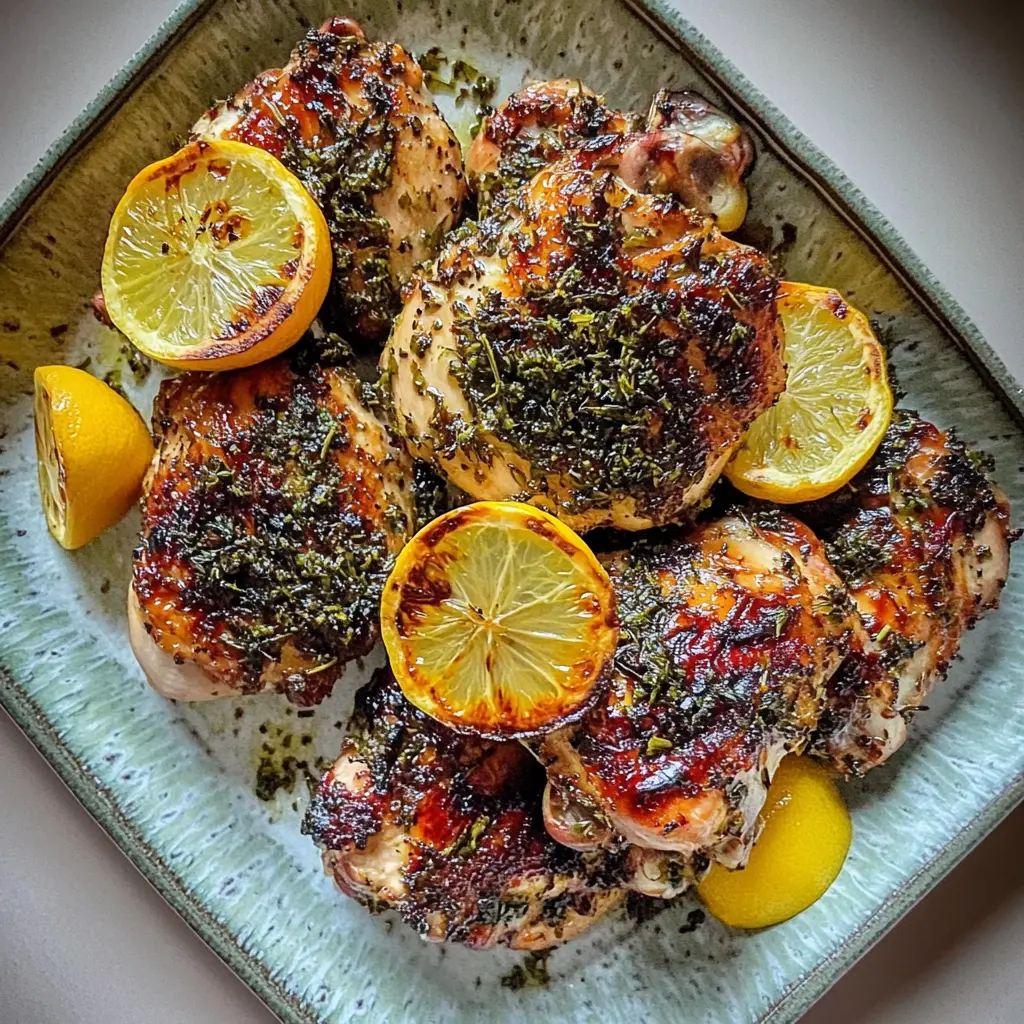 LEMON HERB ROASTED CHICKEN THIGHS recipe, served and ready to eat, easy homemade dinner