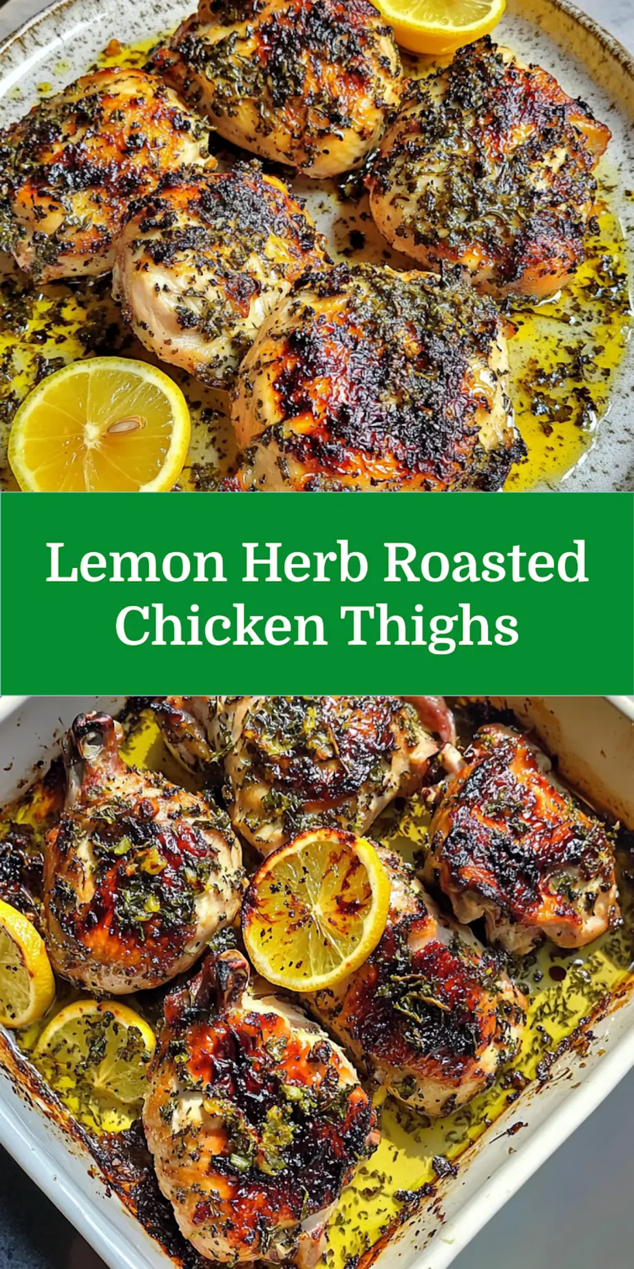 LEMON HERB ROASTED CHICKEN THIGHS recipe, served and ready to eat, easy homemade dinner