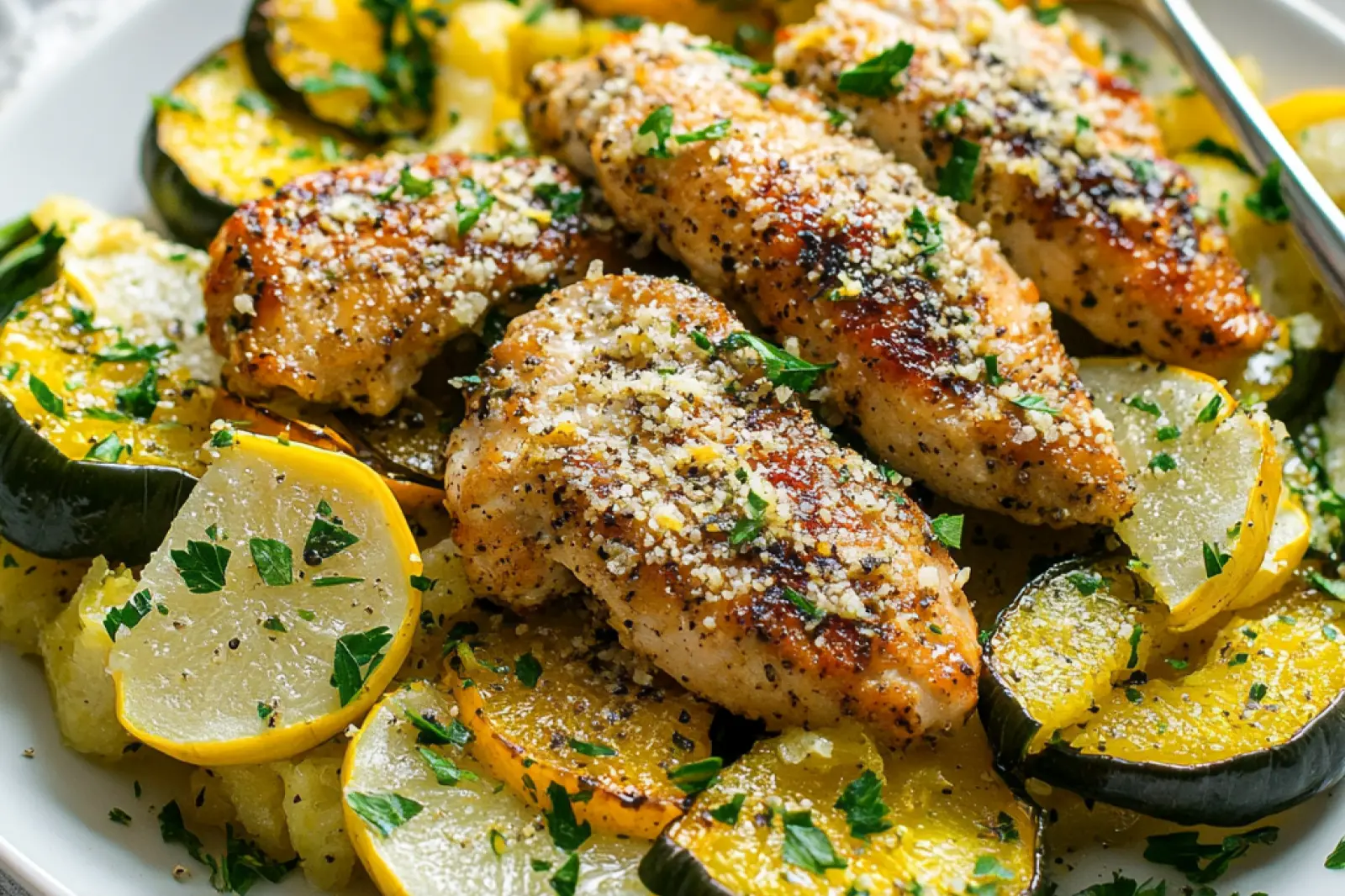Lemon Parmesan Chicken Zucchini and Squash Easy Weeknight Dinner