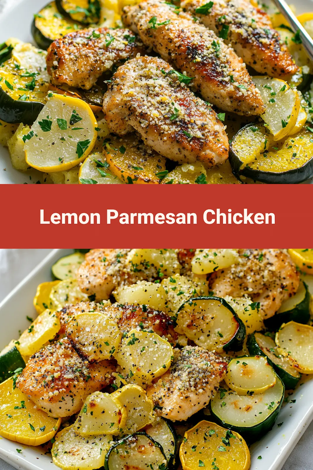Lemon Parmesan Chicken Zucchini and Squash Easy Weeknight Dinner 7 LEMON PARMESAN CHICKEN ZUCCHINI AND SQUASH centered hero view, clean and uncluttered_pin