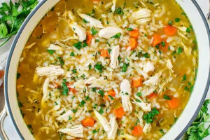 LIGHT CHICKEN RICE SOUP centered hero view, clean and uncluttered