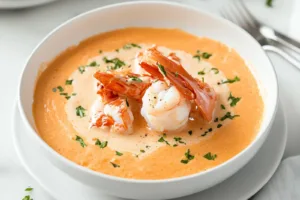 LOBSTER BISQUE RECIPE centered hero view, clean and uncluttered