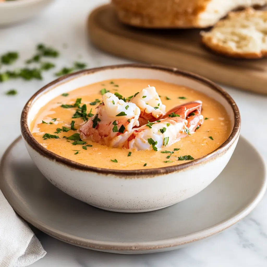 Lobster Bisque Recipe Easy Restaurant Style Dinner 6 LOBSTER BISQUE RECIPE centered hero view, clean and uncluttered
