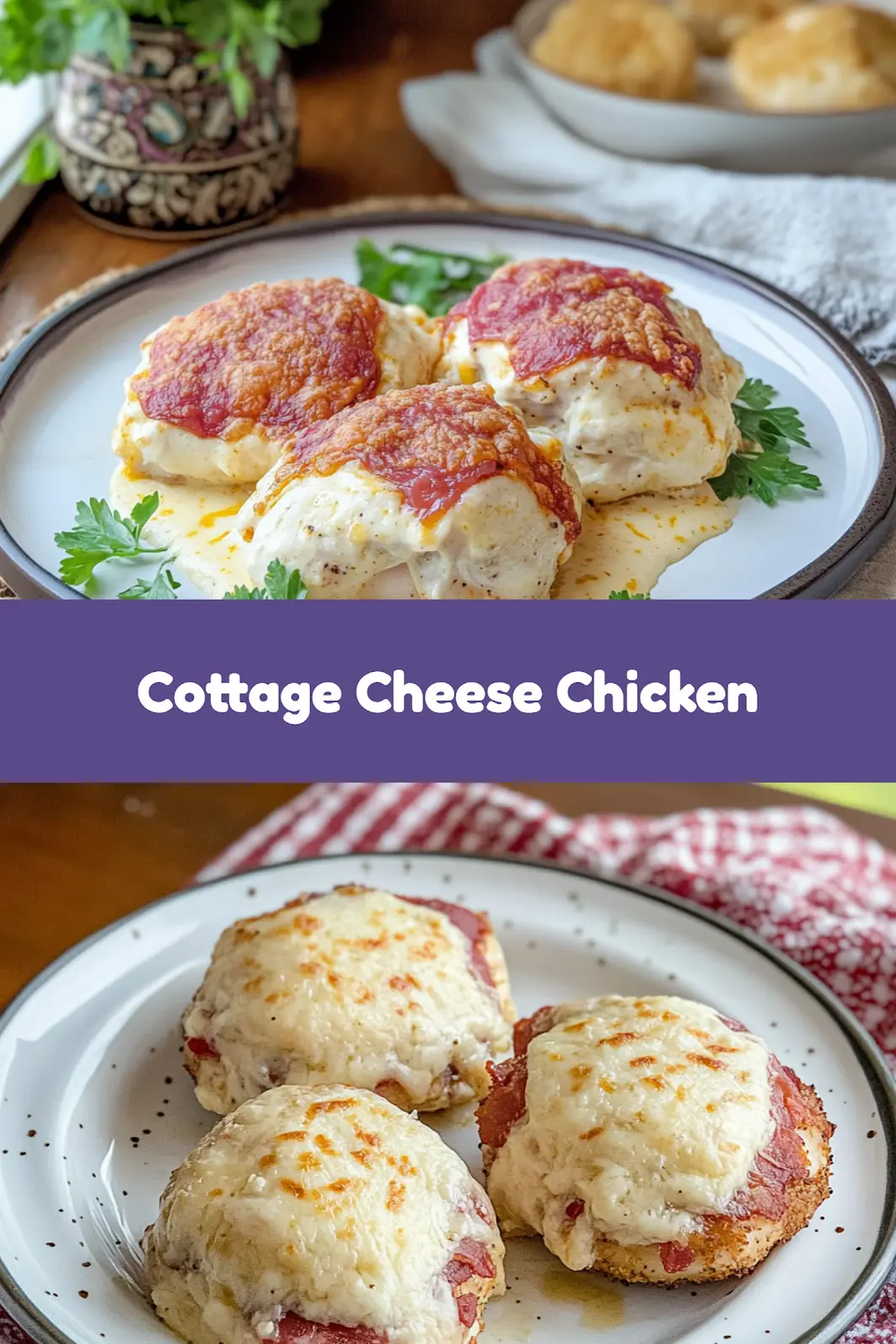 Low Carb Keto Cottage Cheese Chicken Easy Weeknight Dinner 7 LOW CARB KETO COTTAGE CHEESE CHICKEN centered hero view, clean and uncluttered_pin