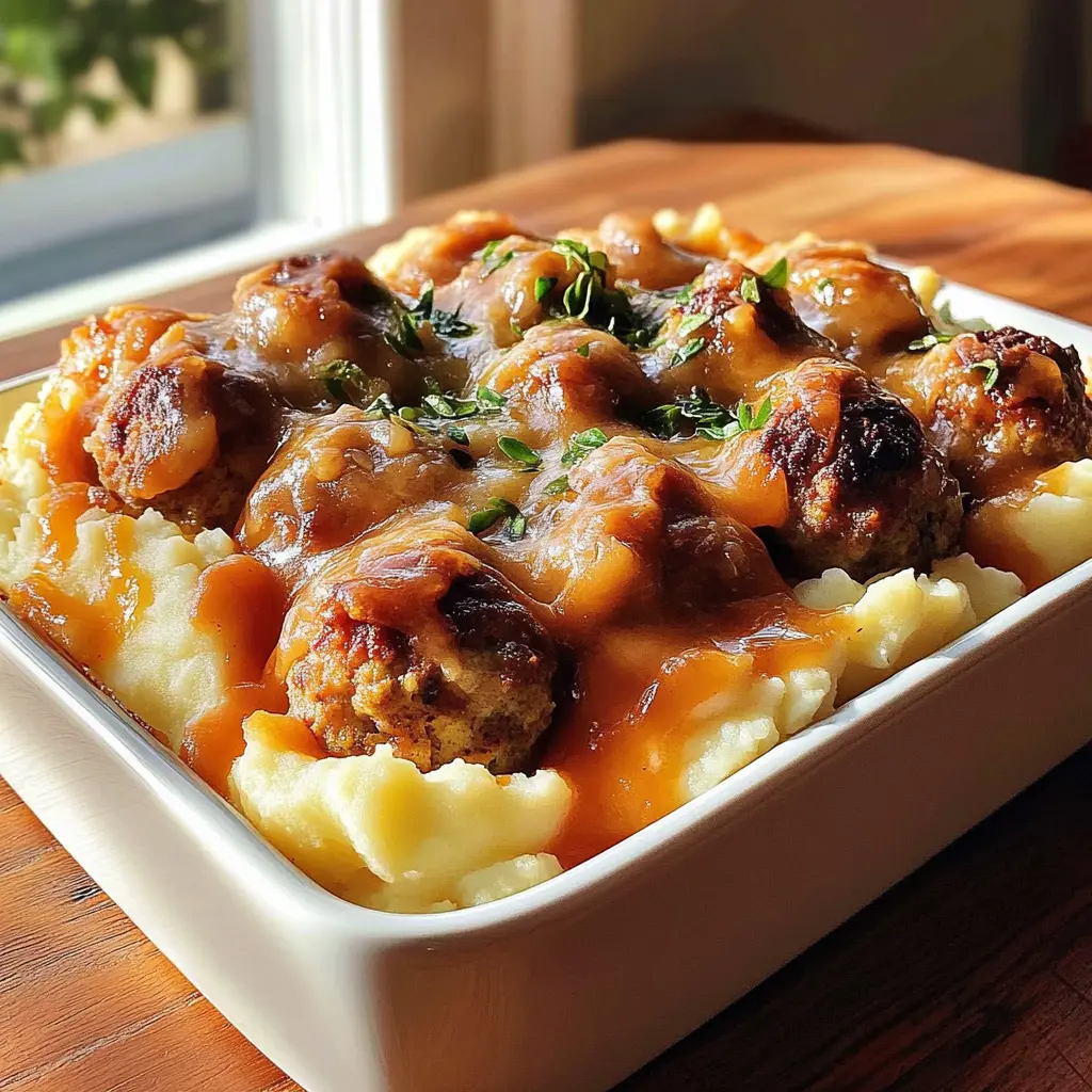 MEATBALL AND MASHED POTATO BAKE centered hero view, clean and uncluttered