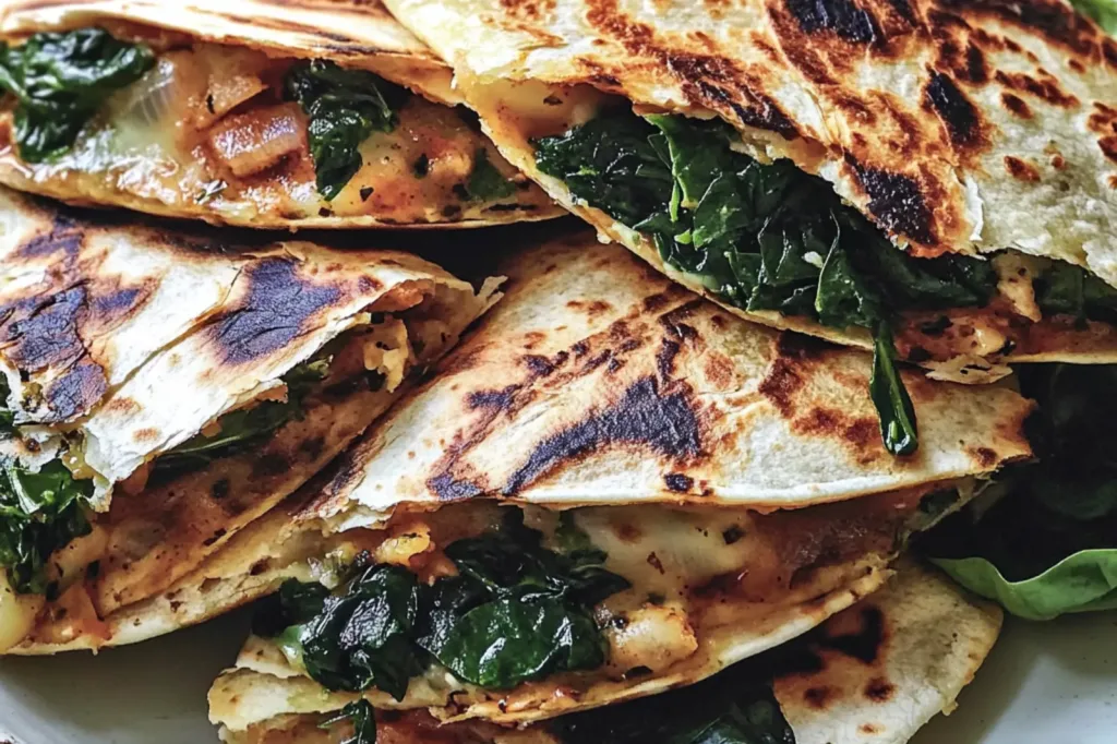 MEDITERRANEAN QUESADILLAS WITH SPINACH centered hero view, clean and uncluttered