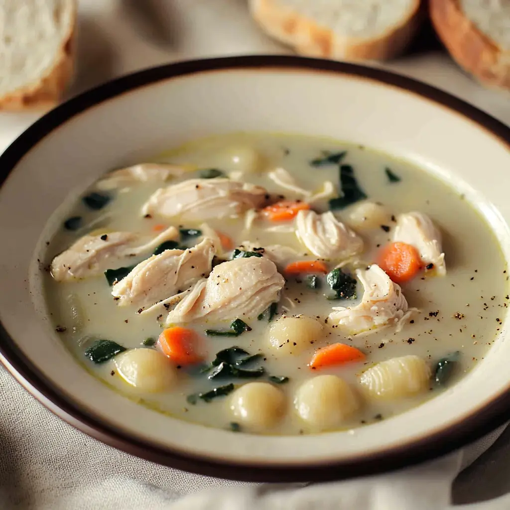 Olive Garden Style Chicken and Gnocchi Soup Easy Weeknight Dinner 6 OLIVE GARDEN STYLE CHICKEN AND GNOCCHI SOUP centered hero view, clean and uncluttered