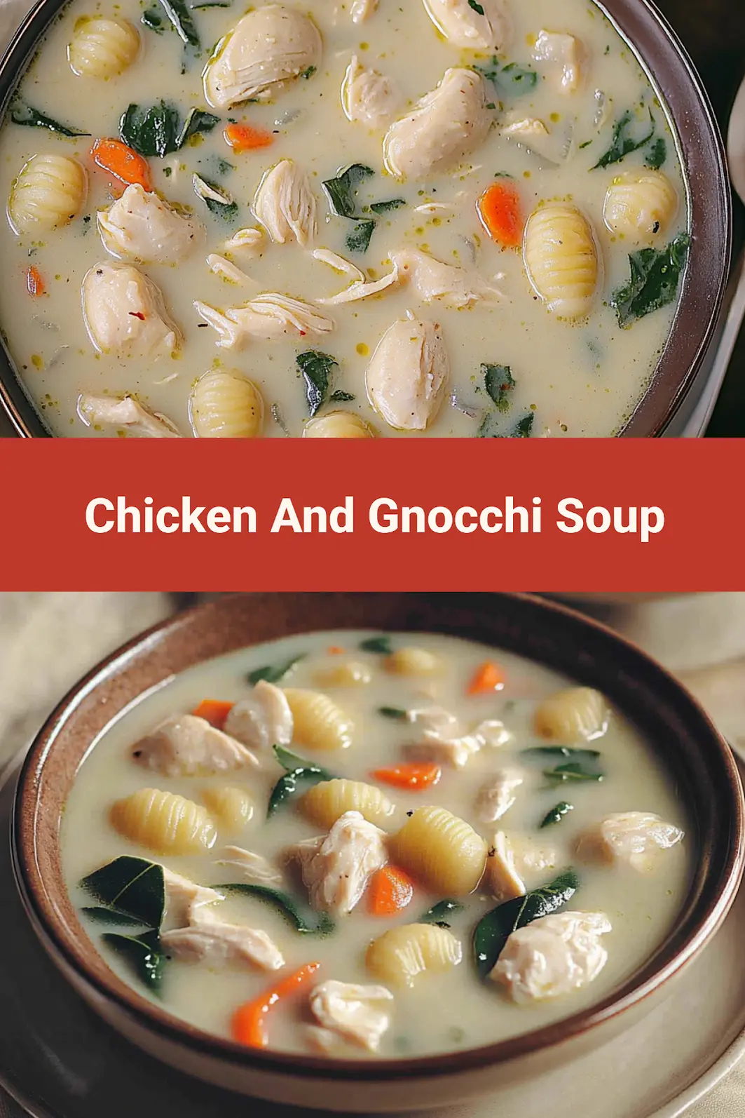 Olive Garden Style Chicken and Gnocchi Soup Easy Weeknight Dinner 7 OLIVE GARDEN STYLE CHICKEN AND GNOCCHI SOUP centered hero view, clean and uncluttered