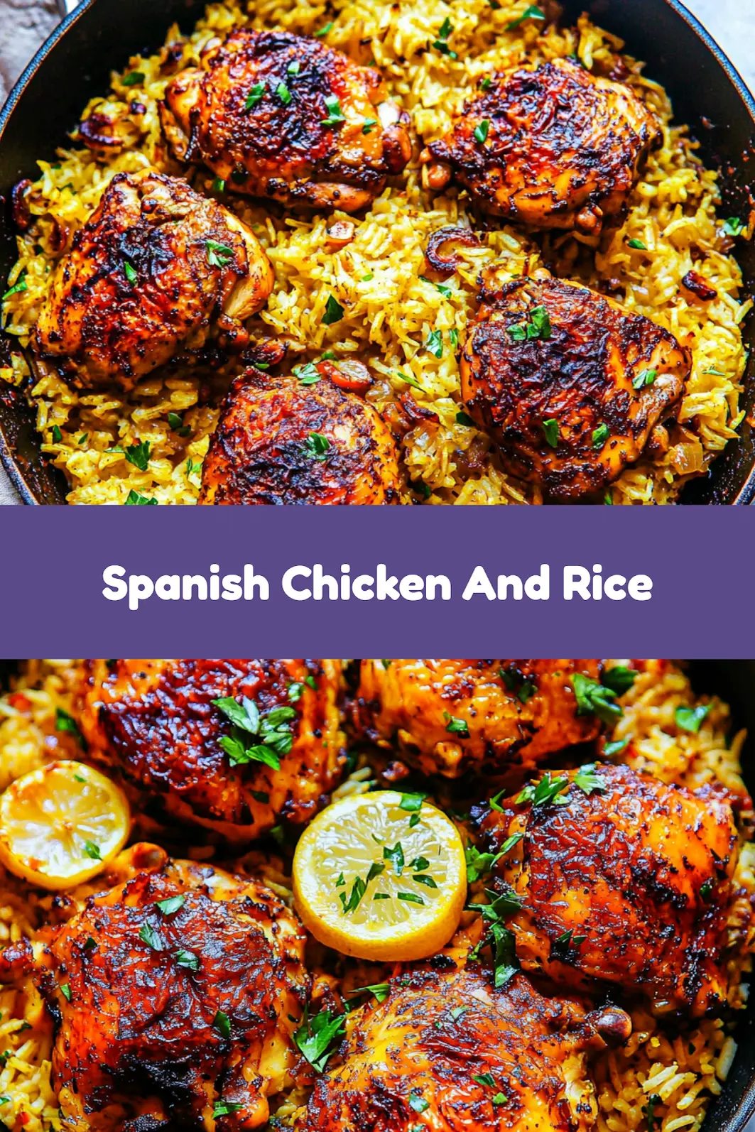 ONE PAN SPANISH CHICKEN AND RICE centered hero view, clean and uncluttered