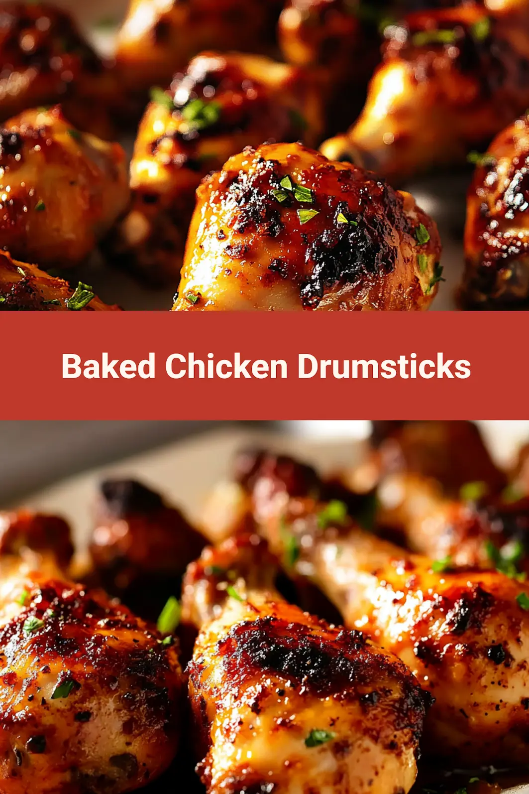 OVEN BAKED CHICKEN DRUMSTICKS centered hero view, clean and uncluttered