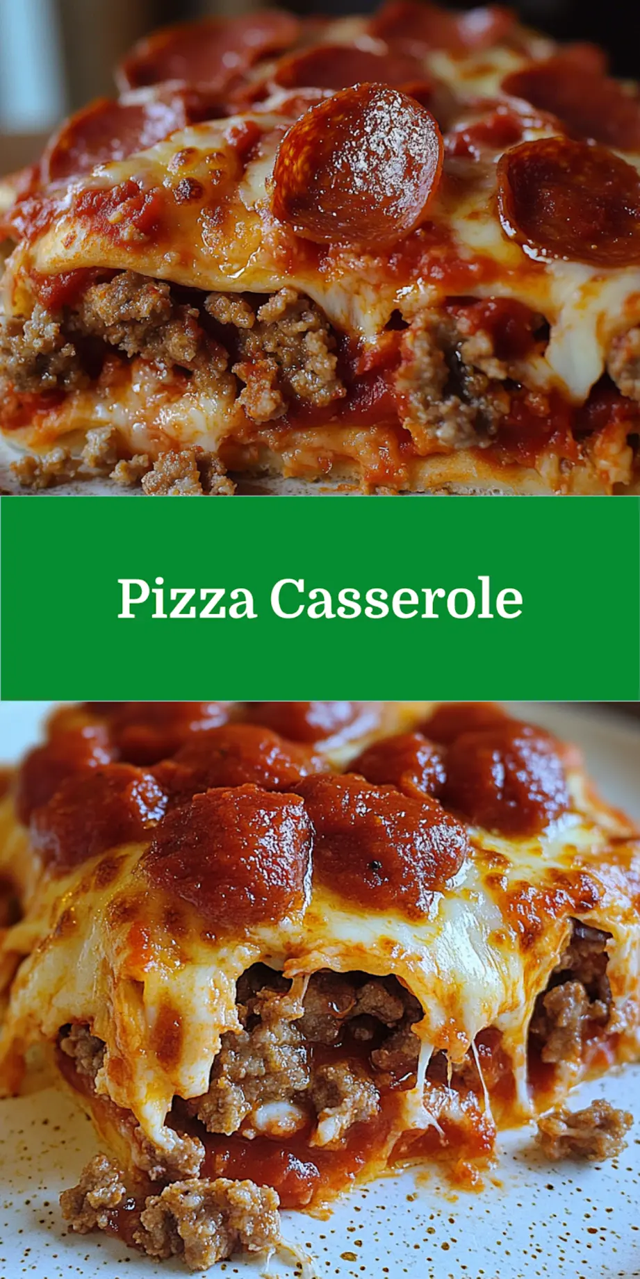 PIZZA CASSEROLE LOW CARB centered hero view, clean and uncluttered