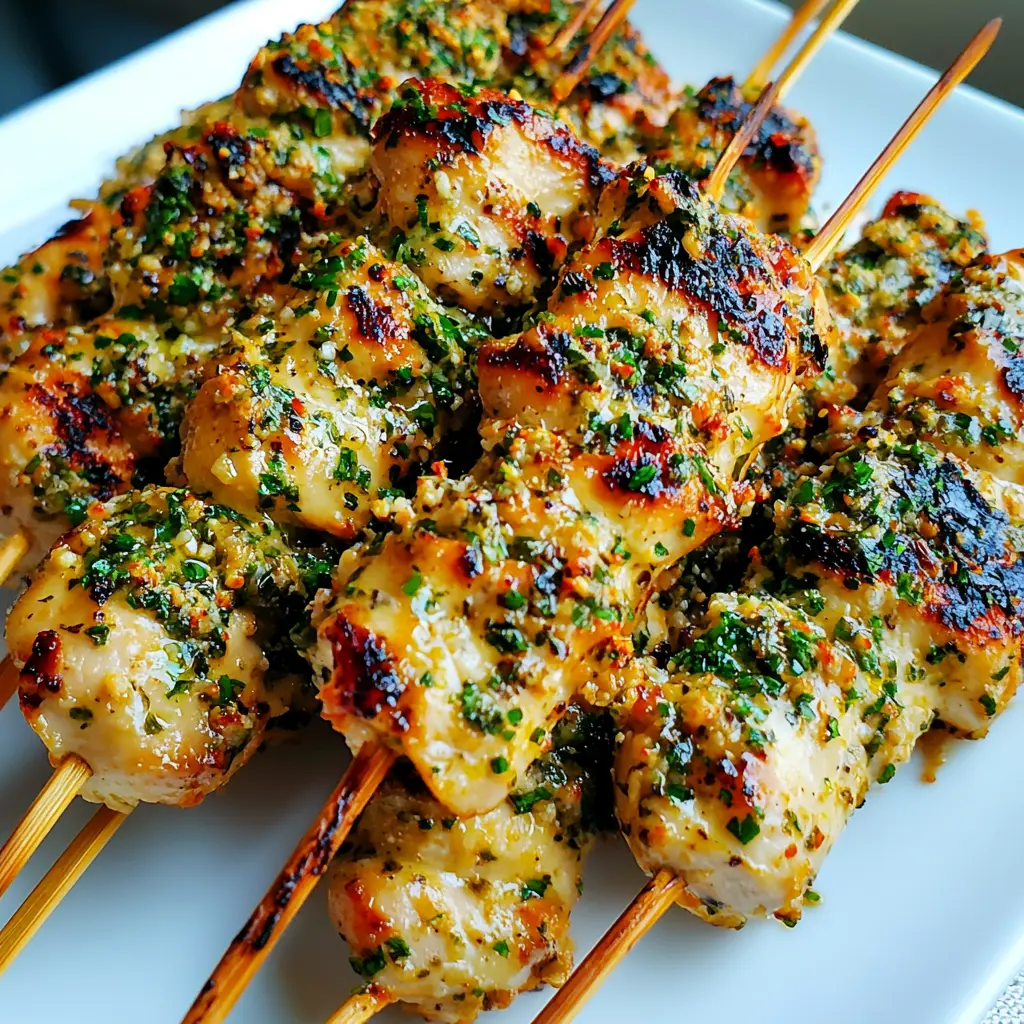 Ranch Garlic Parmesan Chicken Skewers centered hero view, clean and uncluttered