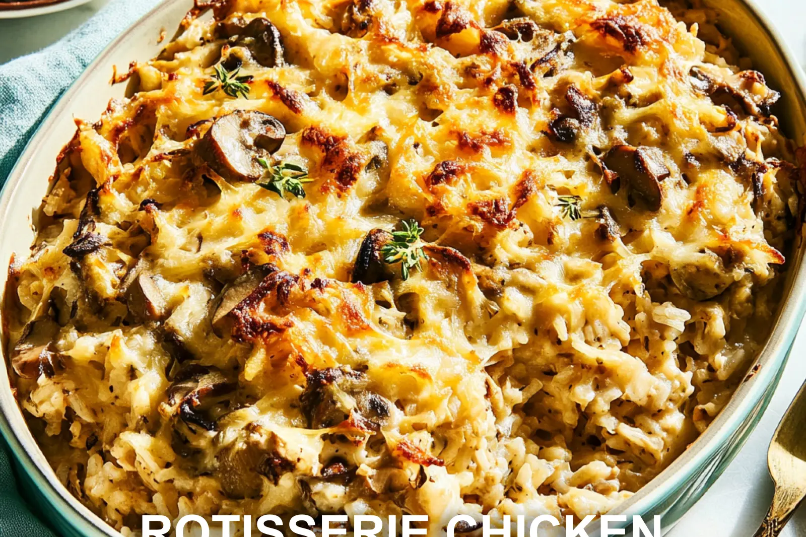 Rotisserie Chicken Mushroom and Rice Casserole Easy Weeknight Dinner