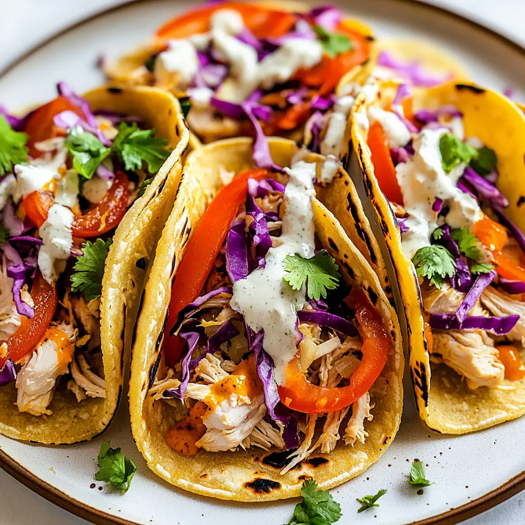 Rotisserie chicken tacos with fresh spring toppings, served and ready to eat