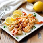 AIR FRYER GARLIC SHRIMP WITH LEMON centered hero view, clean and uncluttered