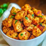 AIR FRYER HIGH PROTEIN CHICKEN BITES centered hero view, clean and uncluttered