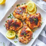 AIR FRYER LEMON GARLIC CHICKEN THIGHS centered hero view, clean and uncluttered